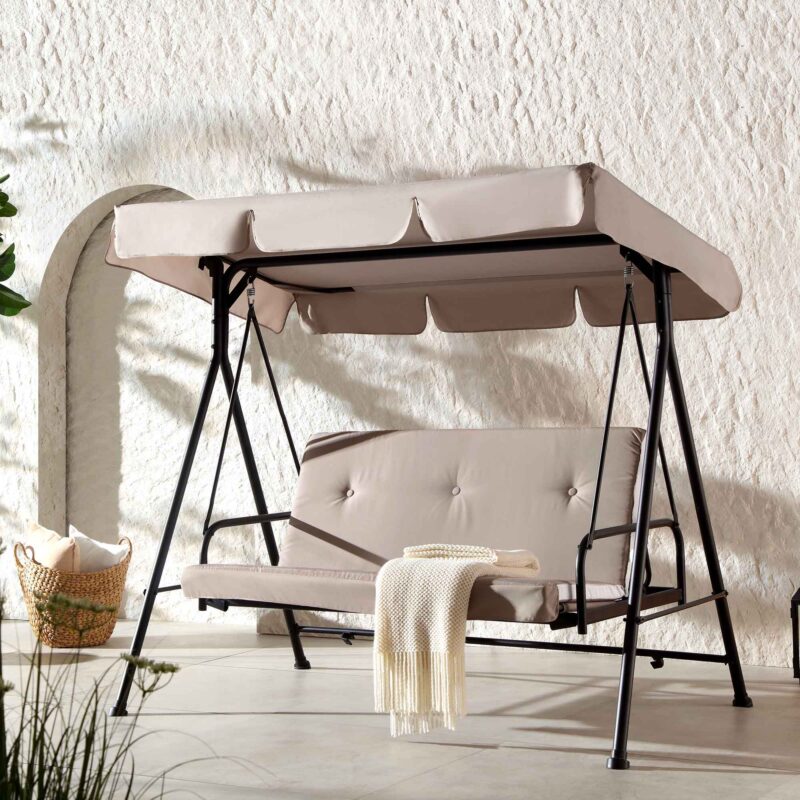 Champneys Outdoor Reclining Swing with Canopy, Taupe Striped - Image 4