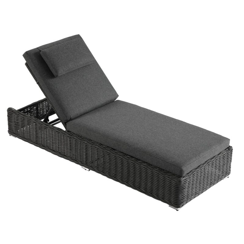 Bellagio Round Wicker Sun Lounger with Headrest, Dark Grey - Image 6