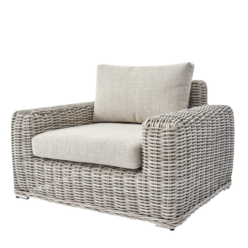 Bellagio Round Wicker Outdoor 1-Seater Sofa, Light Grey - Image 3
