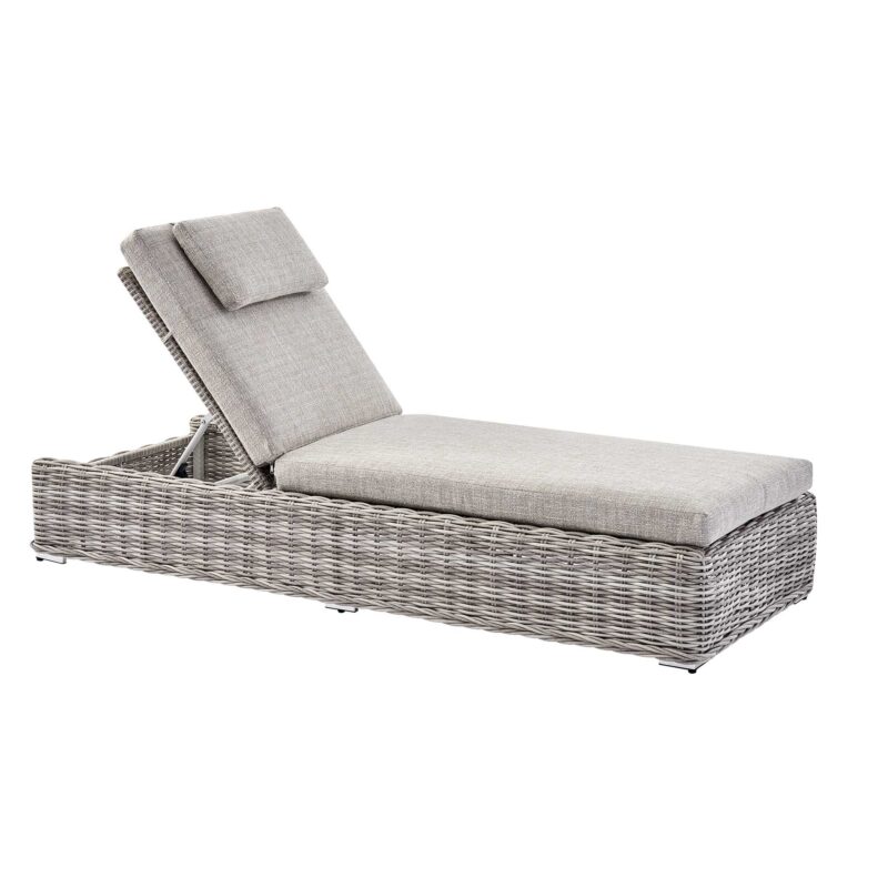 Bellagio Round Wicker Sun Lounger with Headrest, Light Grey - Image 2