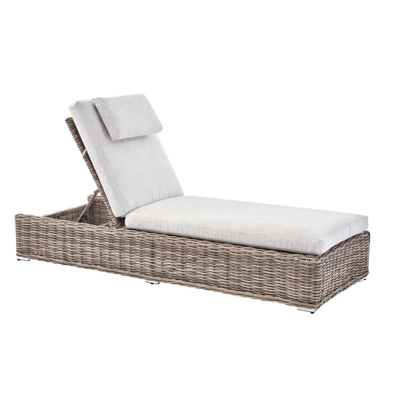 Bellagio Round Wicker Sun Lounger with Headrest, Natural - Image 7