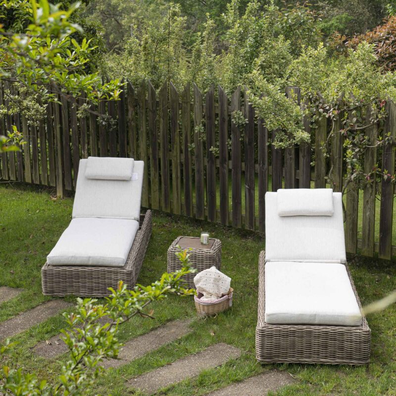 Bellagio Round Wicker Sun Lounger with Headrest, Natural - Image 2
