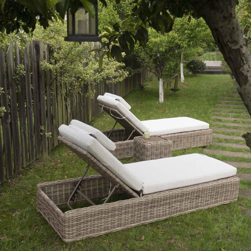 Bellagio Round Wicker Sun Lounger with Headrest, Natural - Image 3