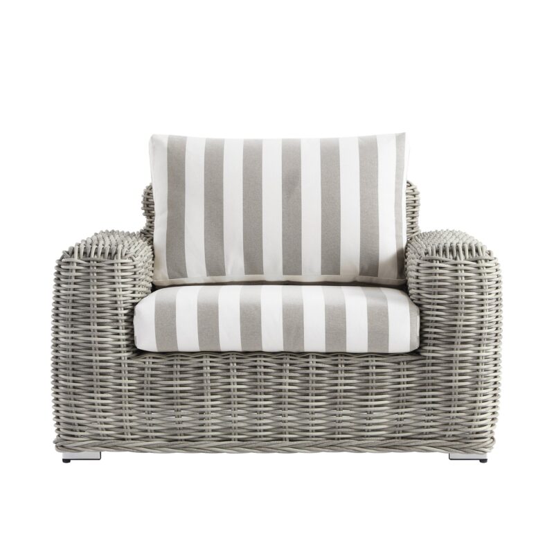 Bellagio Round Wicker Outdoor 1-Seater Sofa, Light Grey with Taupe Stripes - Image 6