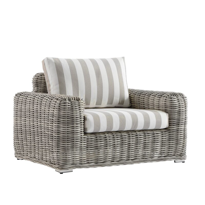 Bellagio Round Wicker Outdoor 1-Seater Sofa, Light Grey with Taupe Stripes - Image 7