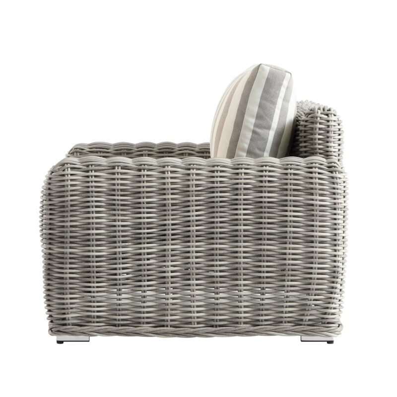 Bellagio Round Wicker Outdoor 1-Seater Sofa, Light Grey with Taupe Stripes - Image 10