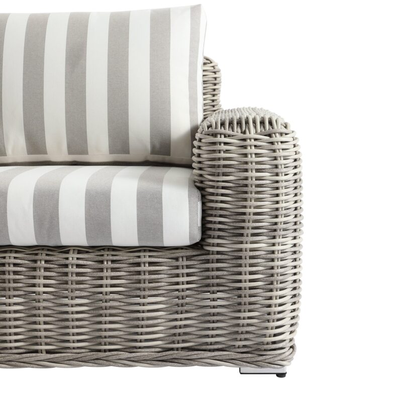 Bellagio Round Wicker Outdoor 1-Seater Sofa, Light Grey with Taupe Stripes - Image 12