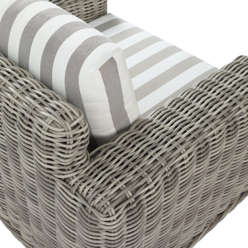 Bellagio Round Wicker Outdoor 1-Seater Sofa, Light Grey with Taupe Stripes - Image 14