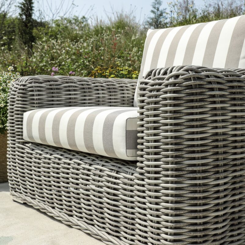 Bellagio Round Wicker Outdoor 1-Seater Sofa, Light Grey with Taupe Stripes - Image 4
