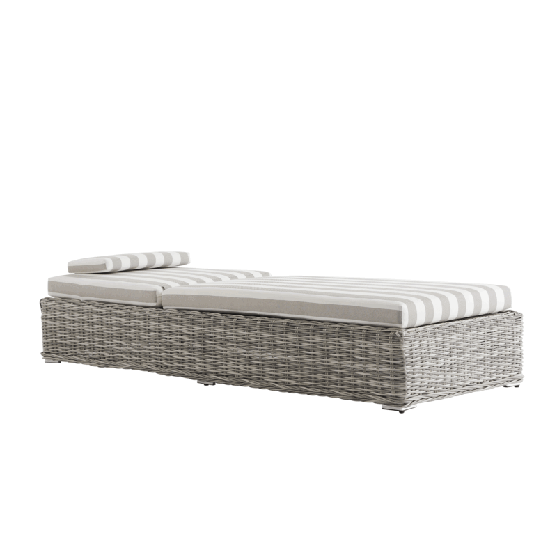Bellagio Round Wicker Sun Lounger with Headrest, Light Grey with Taupe Stripes - Image 4