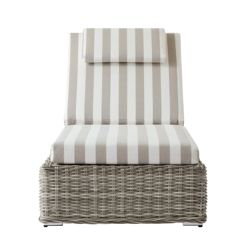 Bellagio Round Wicker Sun Lounger with Headrest, Light Grey with Taupe Stripes - Image 2