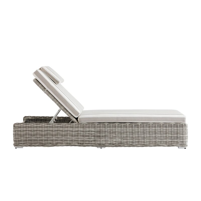 Bellagio Round Wicker Sun Lounger with Headrest, Light Grey with Taupe Stripes - Image 6