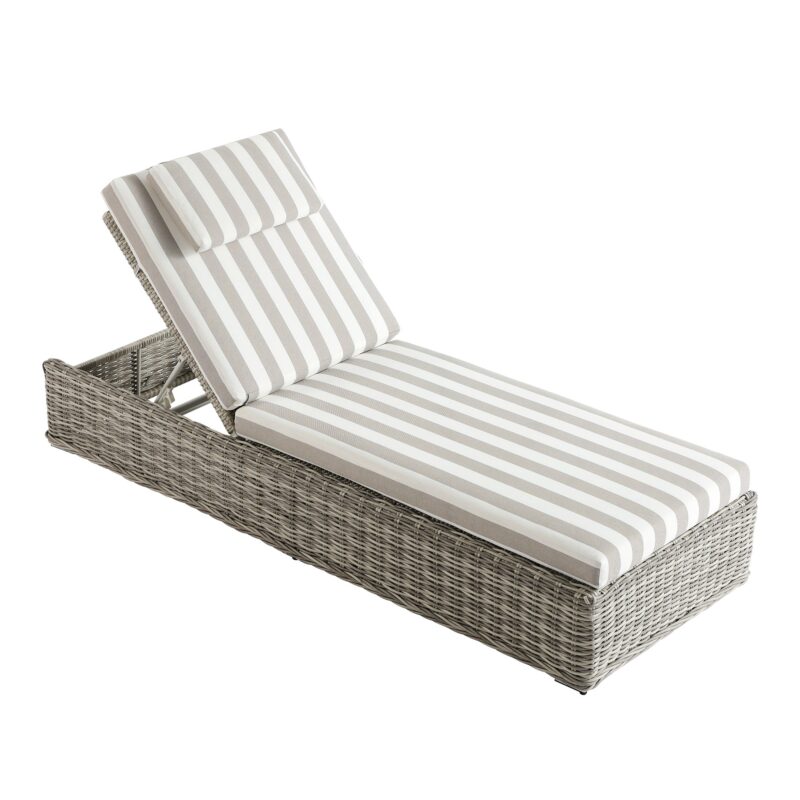 Bellagio Round Wicker Sun Lounger with Headrest, Light Grey with Taupe Stripes - Image 7
