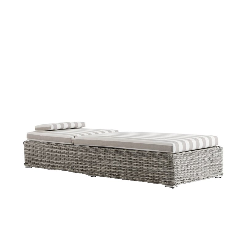 Bellagio Round Wicker Sun Lounger with Headrest, Light Grey with Taupe Stripes - Image 8
