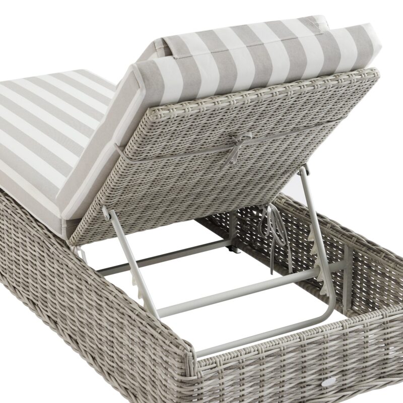 Bellagio Round Wicker Sun Lounger with Headrest, Light Grey with Taupe Stripes - Image 10