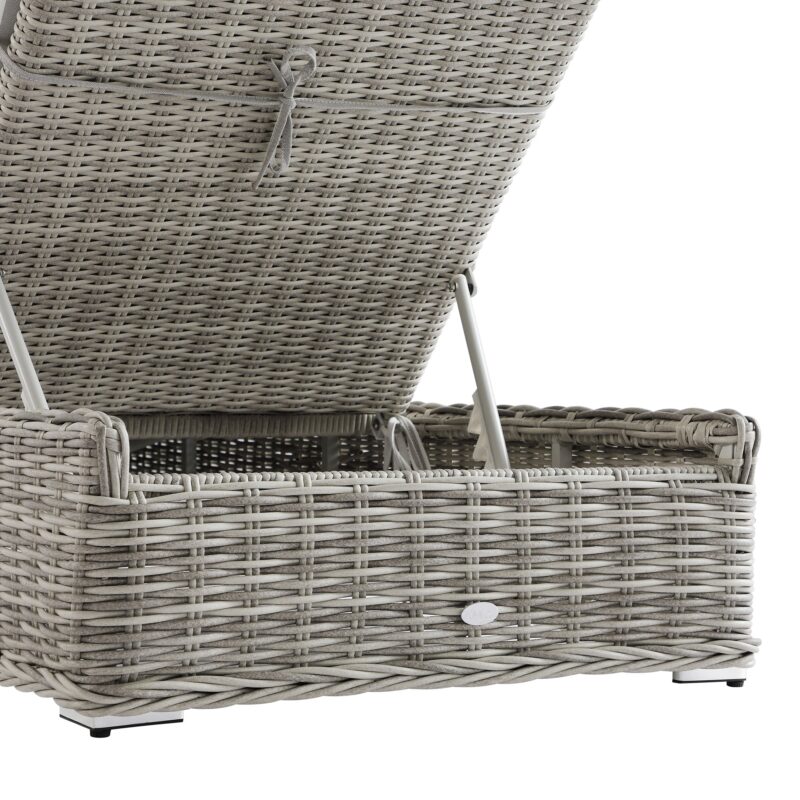 Bellagio Round Wicker Sun Lounger with Headrest, Light Grey with Taupe Stripes - Image 11