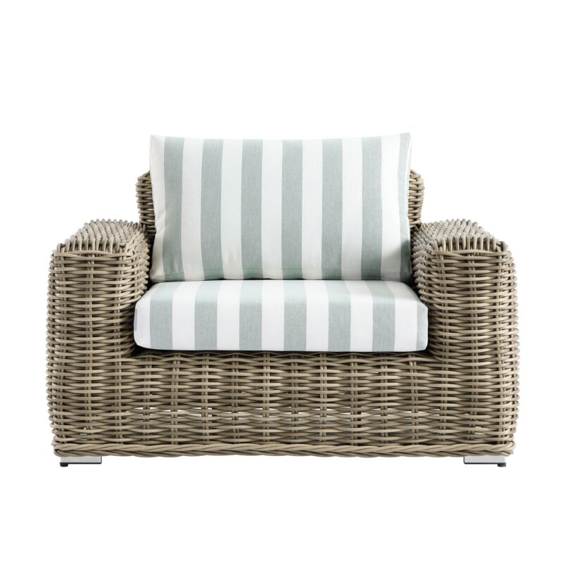 Bellagio Round Wicker Outdoor 1-Seater Sofa, Natural with Sage Stripes - Image 5