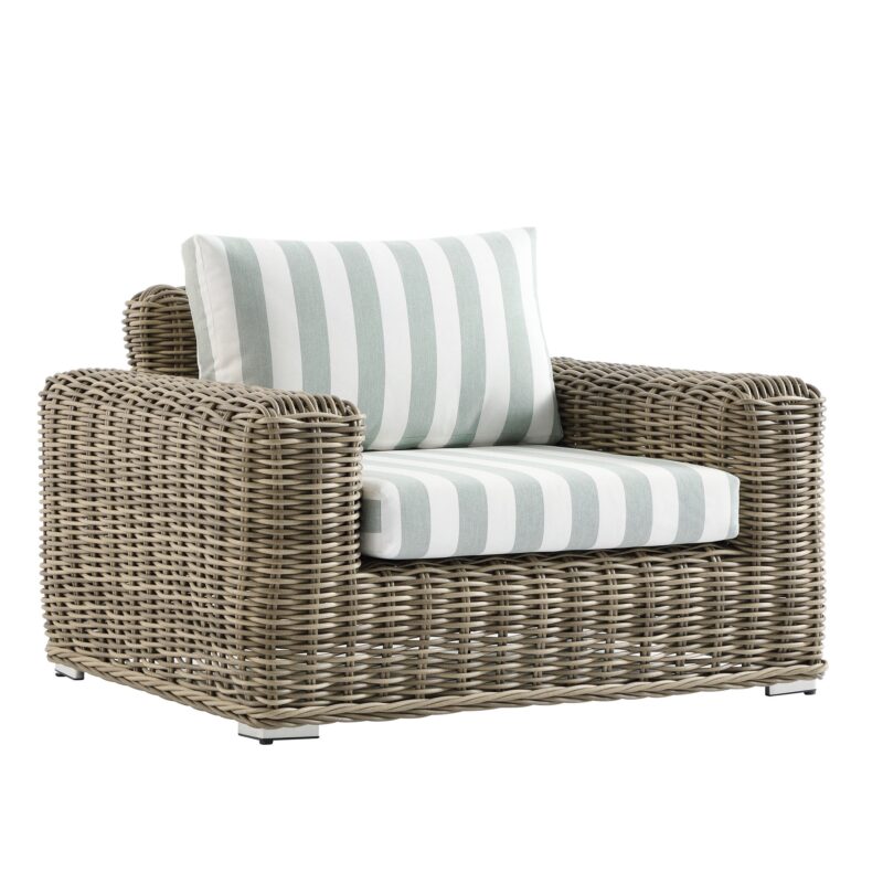 Bellagio Round Wicker Outdoor 1-Seater Sofa, Natural with Sage Stripes - Image 6