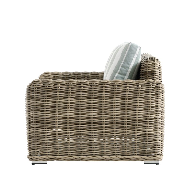 Bellagio Round Wicker Outdoor 1-Seater Sofa, Natural with Sage Stripes - Image 8
