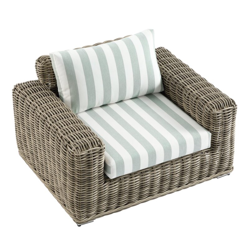 Bellagio Round Wicker Outdoor 1-Seater Sofa, Natural with Sage Stripes - Image 10