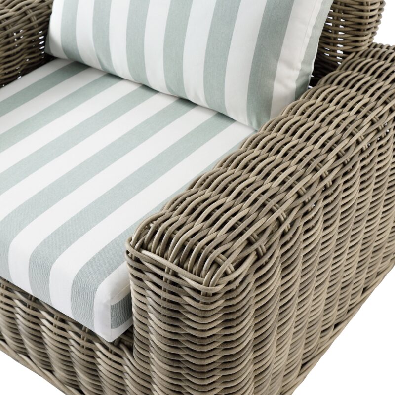 Bellagio Round Wicker Outdoor 1-Seater Sofa, Natural with Sage Stripes - Image 12