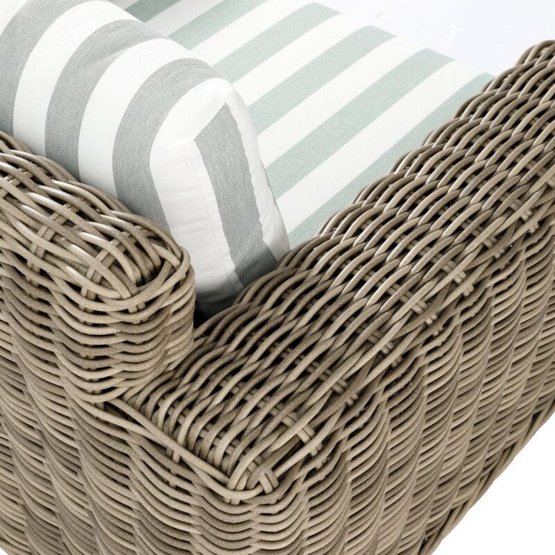Bellagio Round Wicker Outdoor 1-Seater Sofa, Natural with Sage Stripes - Image 13