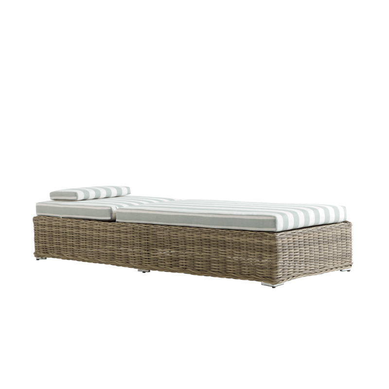 Bellagio Round Wicker Sun Lounger with Headrest, Natural with Sage Stripes - Image 10