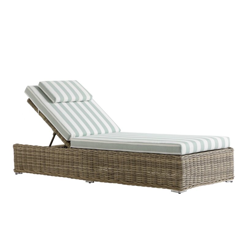 Bellagio Round Wicker Sun Lounger with Headrest, Natural with Sage Stripes - Image 11