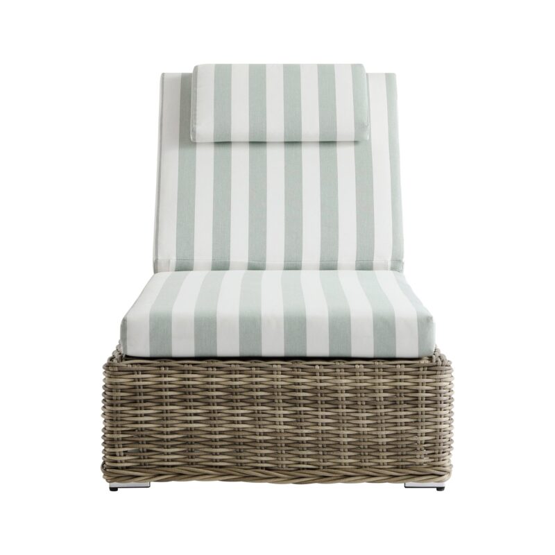 Bellagio Round Wicker Sun Lounger with Headrest, Natural with Sage Stripes - Image 13