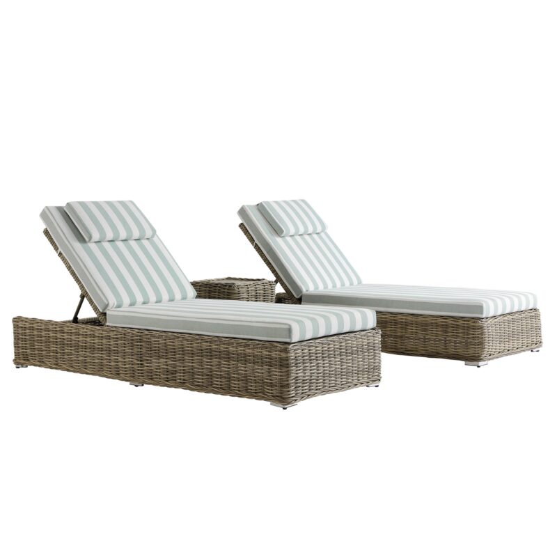 Bellagio Round Wicker Sun Lounger with Headrest, Natural with Sage Stripes - Image 14