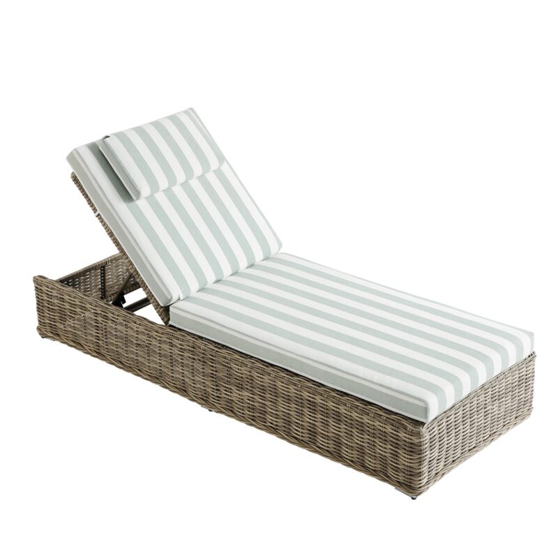 Bellagio Round Wicker Sun Lounger with Headrest, Natural with Sage Stripes - Image 15