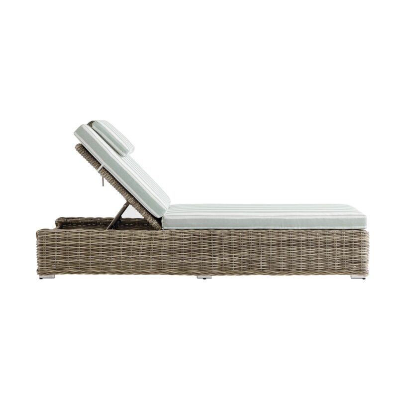Bellagio Round Wicker Sun Lounger with Headrest, Natural with Sage Stripes - Image 16