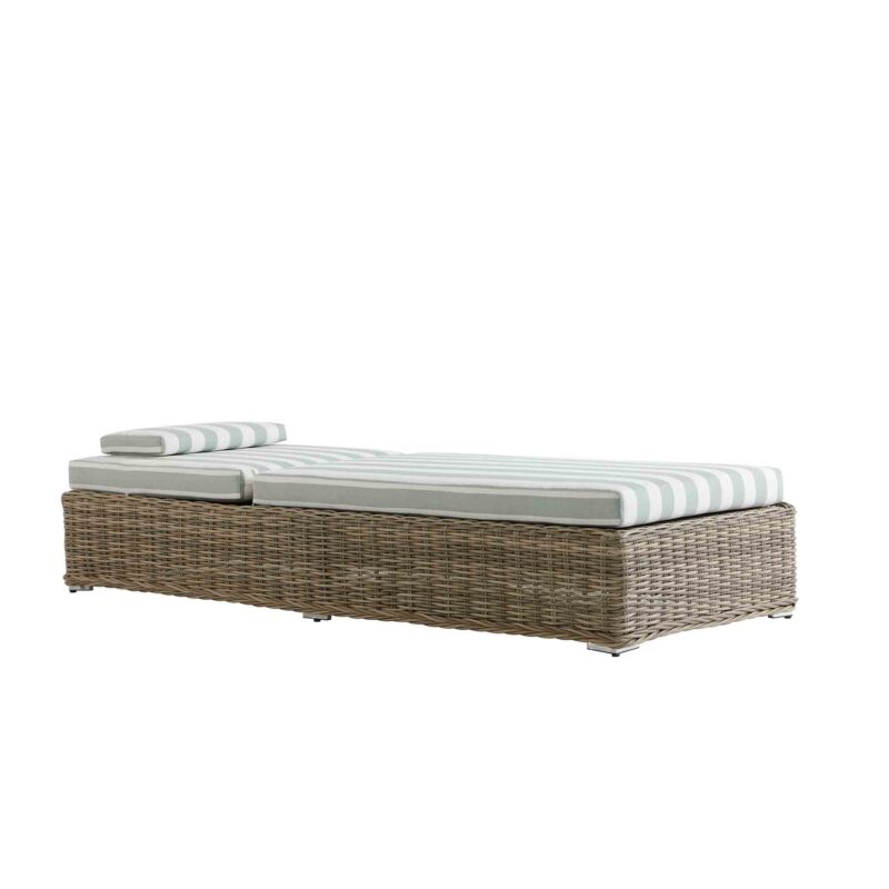 Bellagio Round Wicker Sun Lounger with Headrest, Natural with Sage Stripes - Image 17