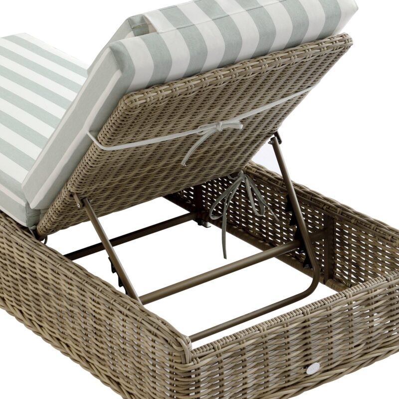 Bellagio Round Wicker Sun Lounger with Headrest, Natural with Sage Stripes - Image 19