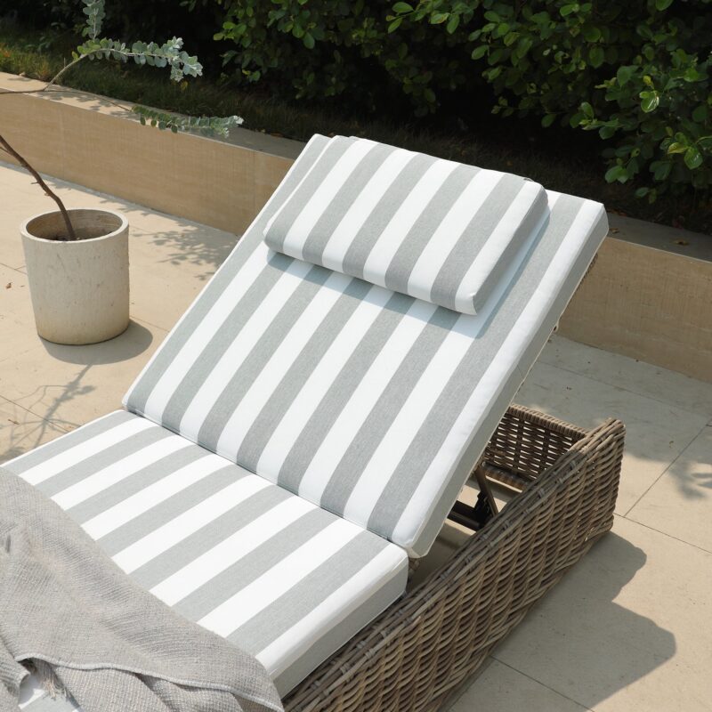 Bellagio Round Wicker Sun Lounger with Headrest, Natural with Sage Stripes - Image 6