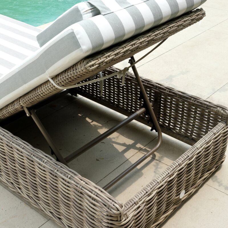 Bellagio Round Wicker Sun Lounger with Headrest, Natural with Sage Stripes - Image 7