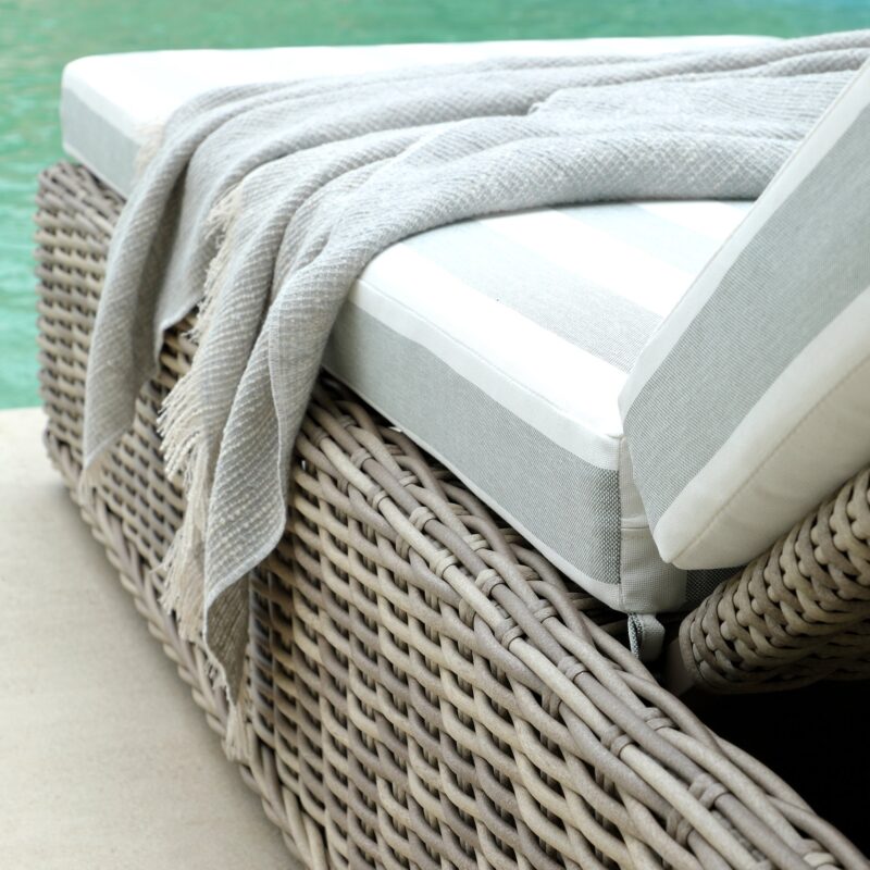 Bellagio Round Wicker Sun Lounger with Headrest, Natural with Sage Stripes - Image 8
