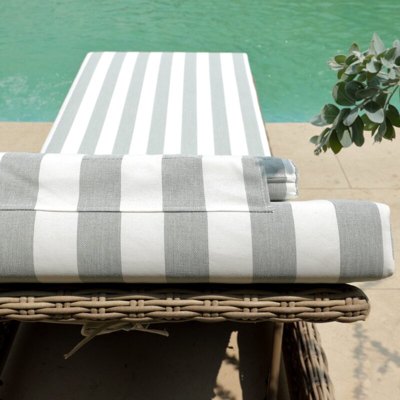 Bellagio Round Wicker Sun Lounger with Headrest, Natural with Sage Stripes - Image 9