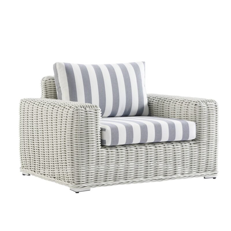 Bellagio Round Wicker Outdoor 1-Seater Sofa, White with Blue Stripes - Image 6