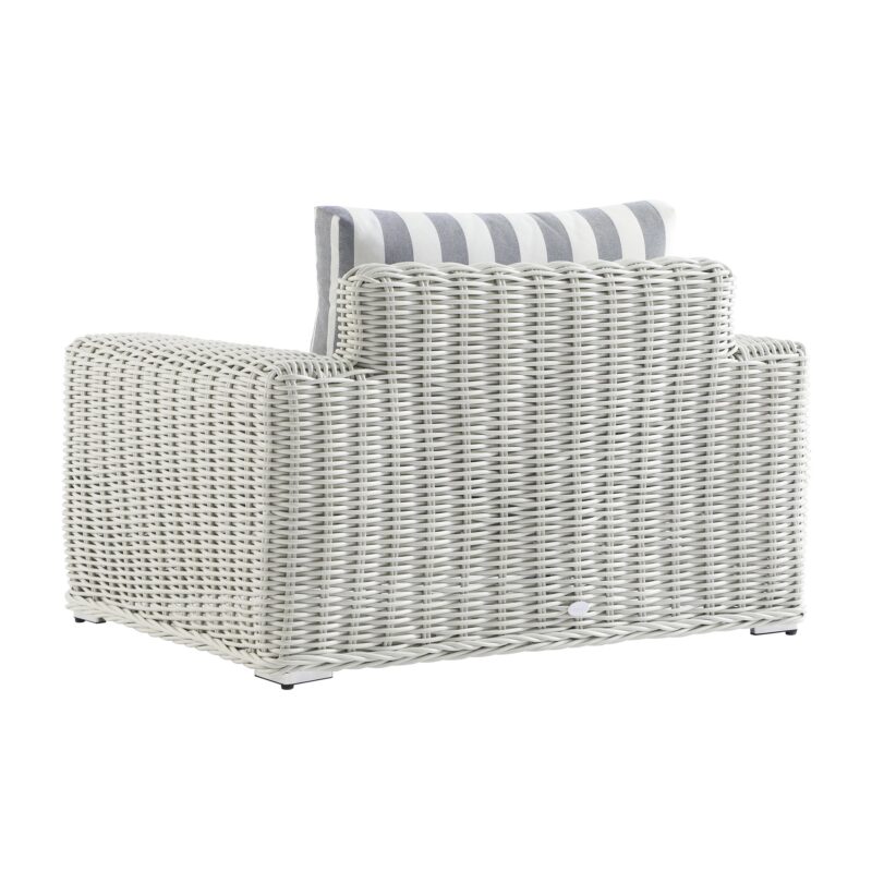 Bellagio Round Wicker Outdoor 1-Seater Sofa, White with Blue Stripes - Image 10