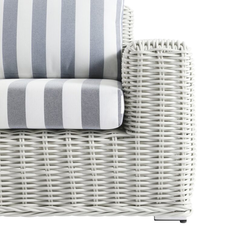 Bellagio Round Wicker Outdoor 1-Seater Sofa, White with Blue Stripes - Image 11