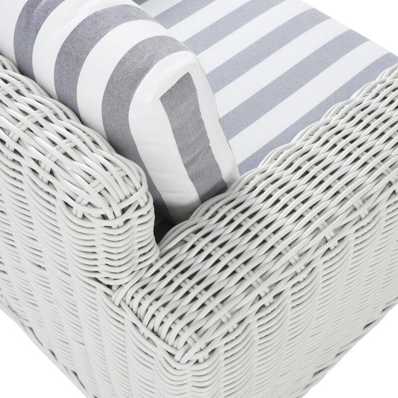 Bellagio Round Wicker Outdoor 1-Seater Sofa, White with Blue Stripes - Image 13