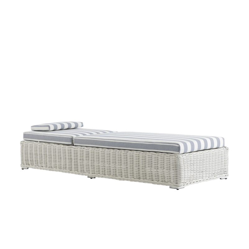 Bellagio Round Wicker Sun Lounger with Headrest, White with Blue Stripes - Image 8