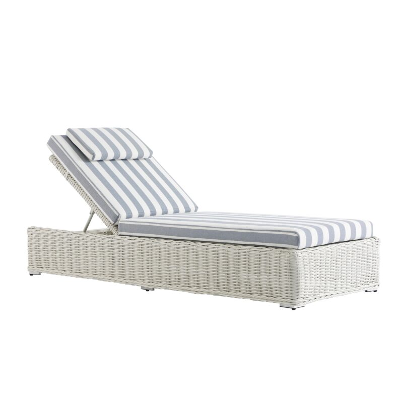 Bellagio Round Wicker Sun Lounger with Headrest, White with Blue Stripes - Image 9