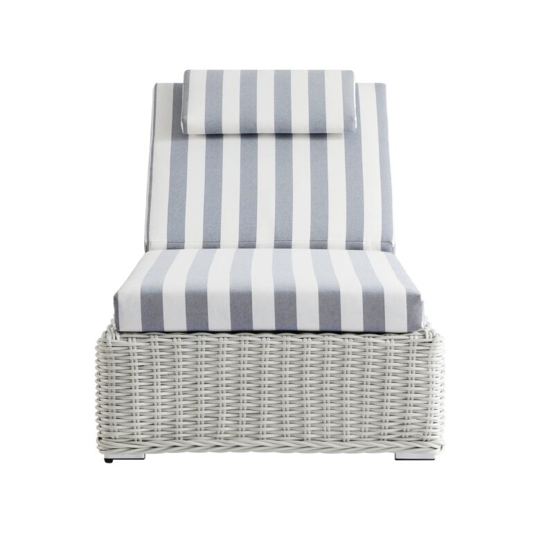 Bellagio Round Wicker Sun Lounger with Headrest, White with Blue Stripes - Image 11