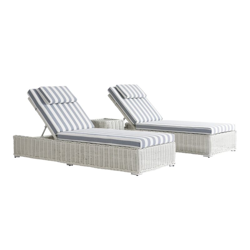 Bellagio Round Wicker Sun Lounger with Headrest, White with Blue Stripes - Image 12