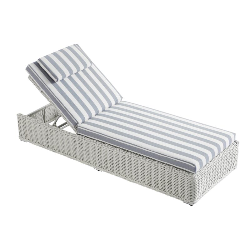 Bellagio Round Wicker Sun Lounger with Headrest, White with Blue Stripes - Image 13