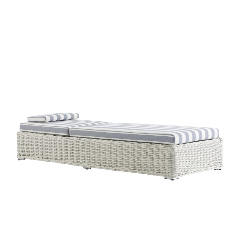 Bellagio Round Wicker Sun Lounger with Headrest, White with Blue Stripes - Image 15