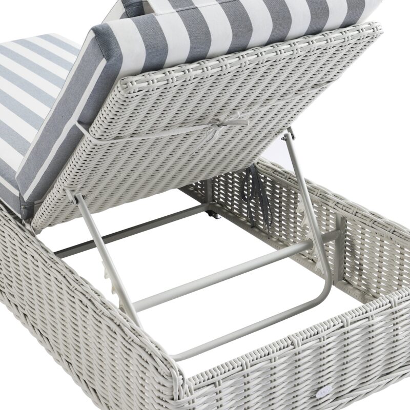 Bellagio Round Wicker Sun Lounger with Headrest, White with Blue Stripes - Image 17