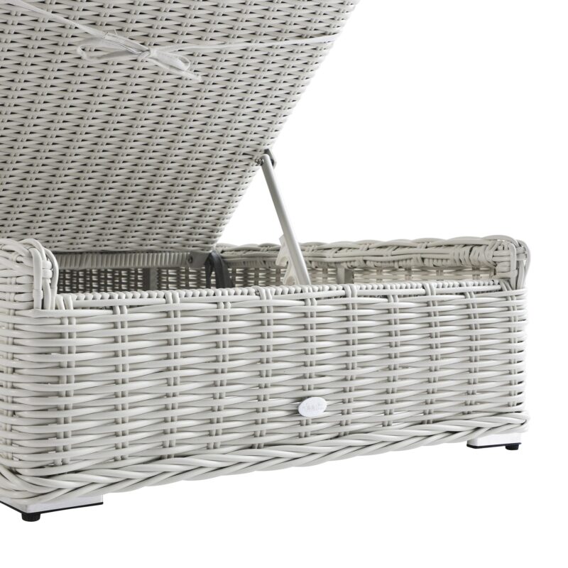 Bellagio Round Wicker Sun Lounger with Headrest, White with Blue Stripes - Image 18